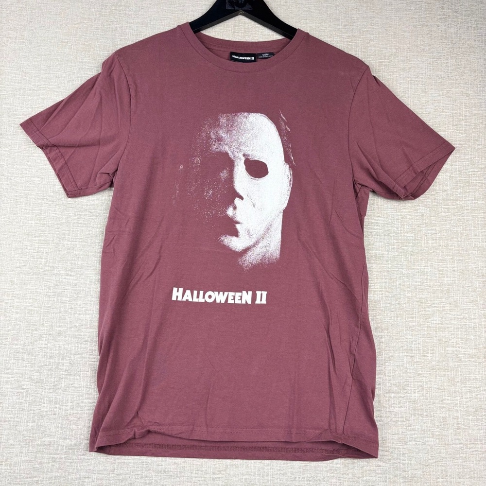 Halloween II Michael Myers Graphic T-Shirt Maroon Horror Movie Slasher Mens M